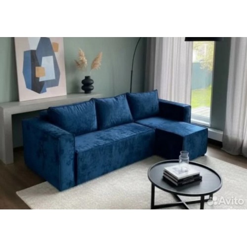 Угловой диван Лофт плюш синий