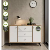 Комод 3 ящика двухстворчатый Байкал, Дуб Золотой, Белый матовый