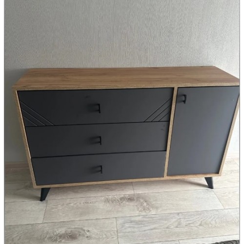 Комод 3 ящика Байкал (со створкой), Дуб Золотой, Графит