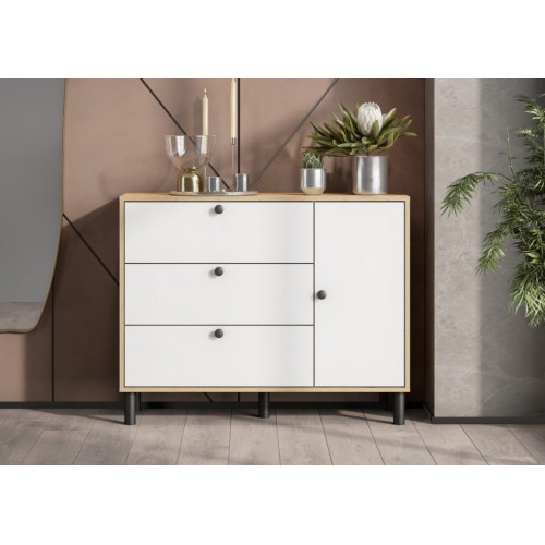Комод КМ 25 3 ящика Дуб золотой Белый 