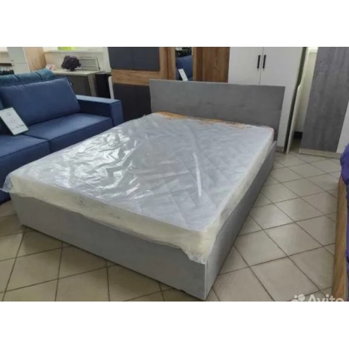 Кровать с мягким изголовьем №4 серая