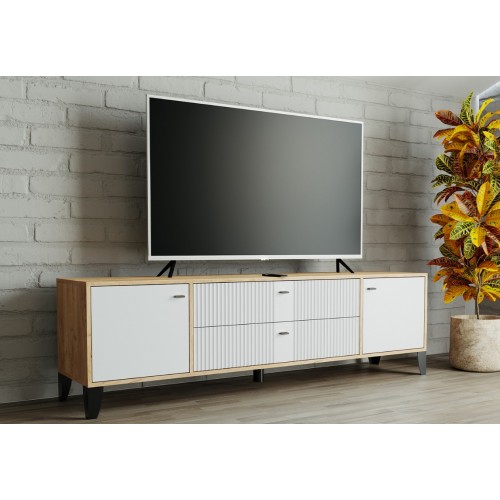 Тумба под ТВ Парус-10 Дуб крафт золотой, Карбон фарфор